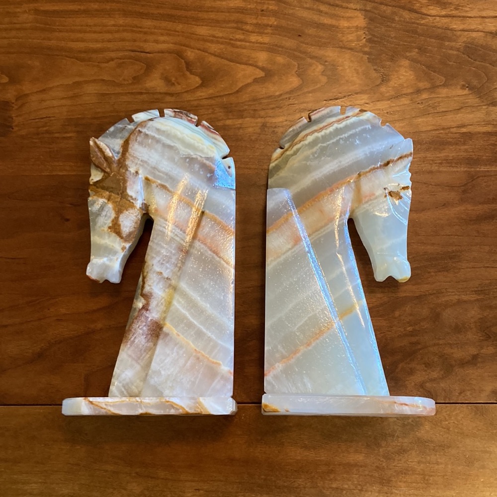 Vintage Stone Horse Head Bookends